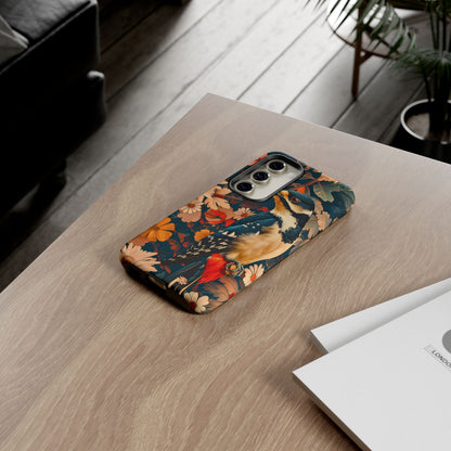 Artistic Bird Phone Case, Unique Tough Cases for Nature Lovers, Floral Design, Cute Gift, Customized Phone Accessories