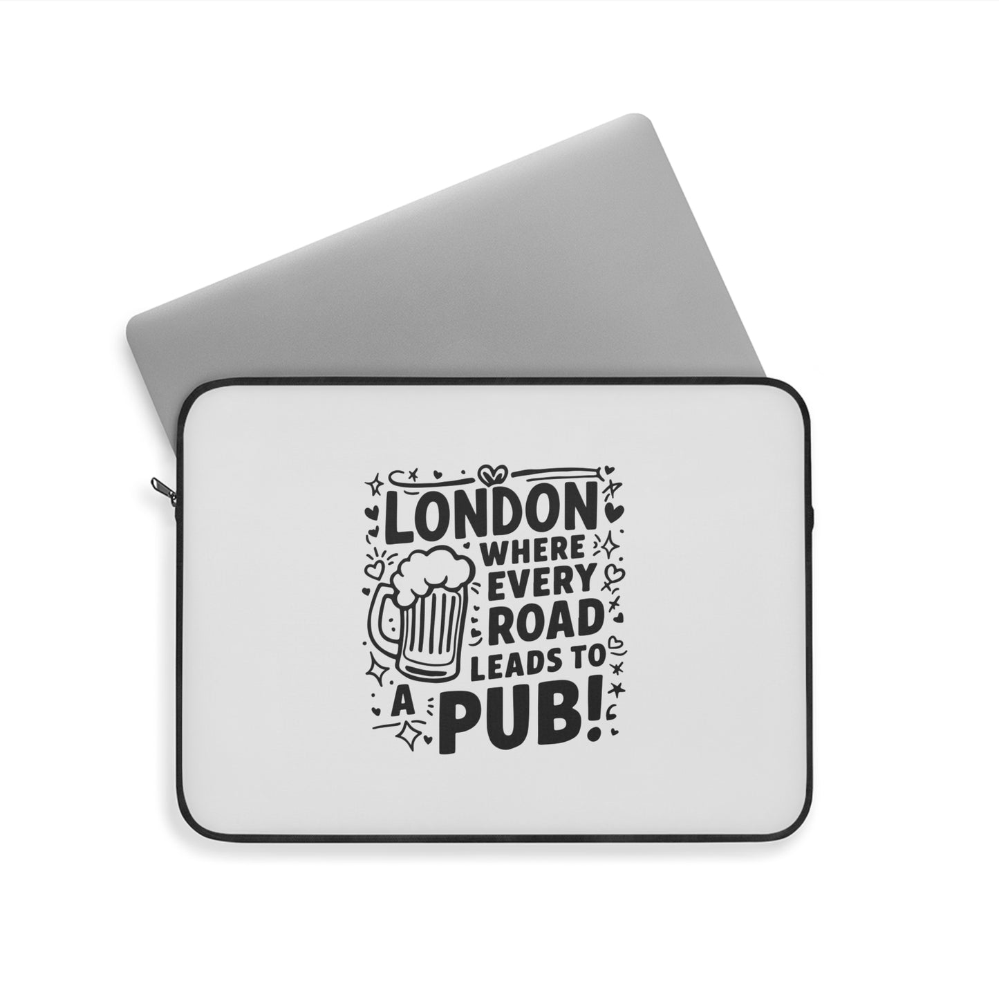 London Pub Laptop Sleeve, Funny Laptop Case, Gift for Travelers, Unique Computer Sleeve, London Design, Geeky Travel Accessory