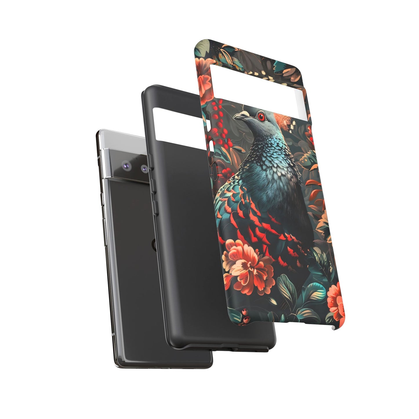 Floral Peacock Phone Case, Tough Cases, Artistic Phone Cover, Unique Gift, Nature Lover Accessory, Protective Case