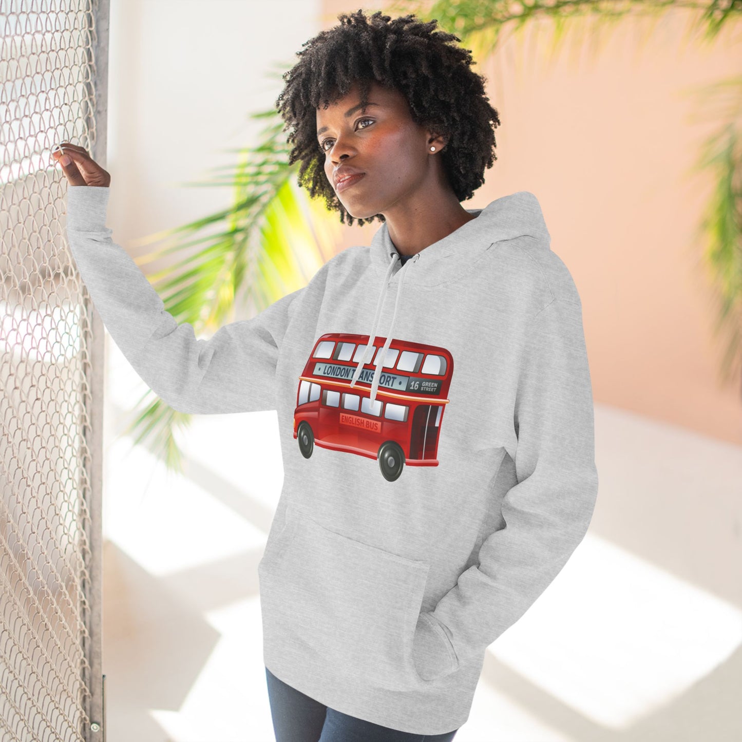 Three-Panel Fleece Hoodie - London’s Red Icon - The Classic Double-Decker Bus
