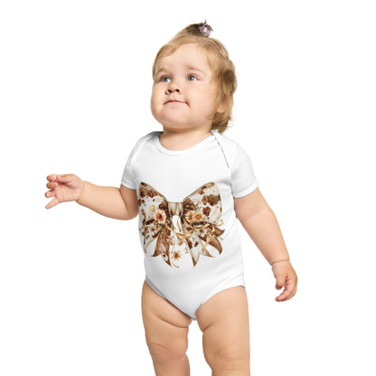 Floral Bow Short Sleeve Baby Bodysuit - Perfect for Newborns and Infants