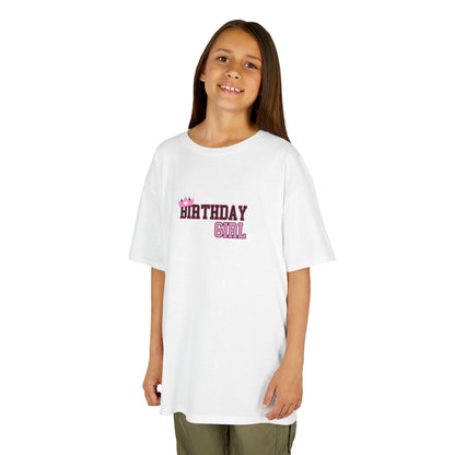 Kids Heavy Cotton Tee - Birthday Girl Leopard Print Rainbow Clipart - Celebrate in Style!
