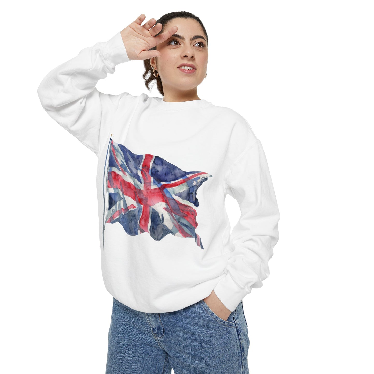 Unisex Garment-Dyed Sweatshirt - Classic UK Flag Design - Union Jack Symbol