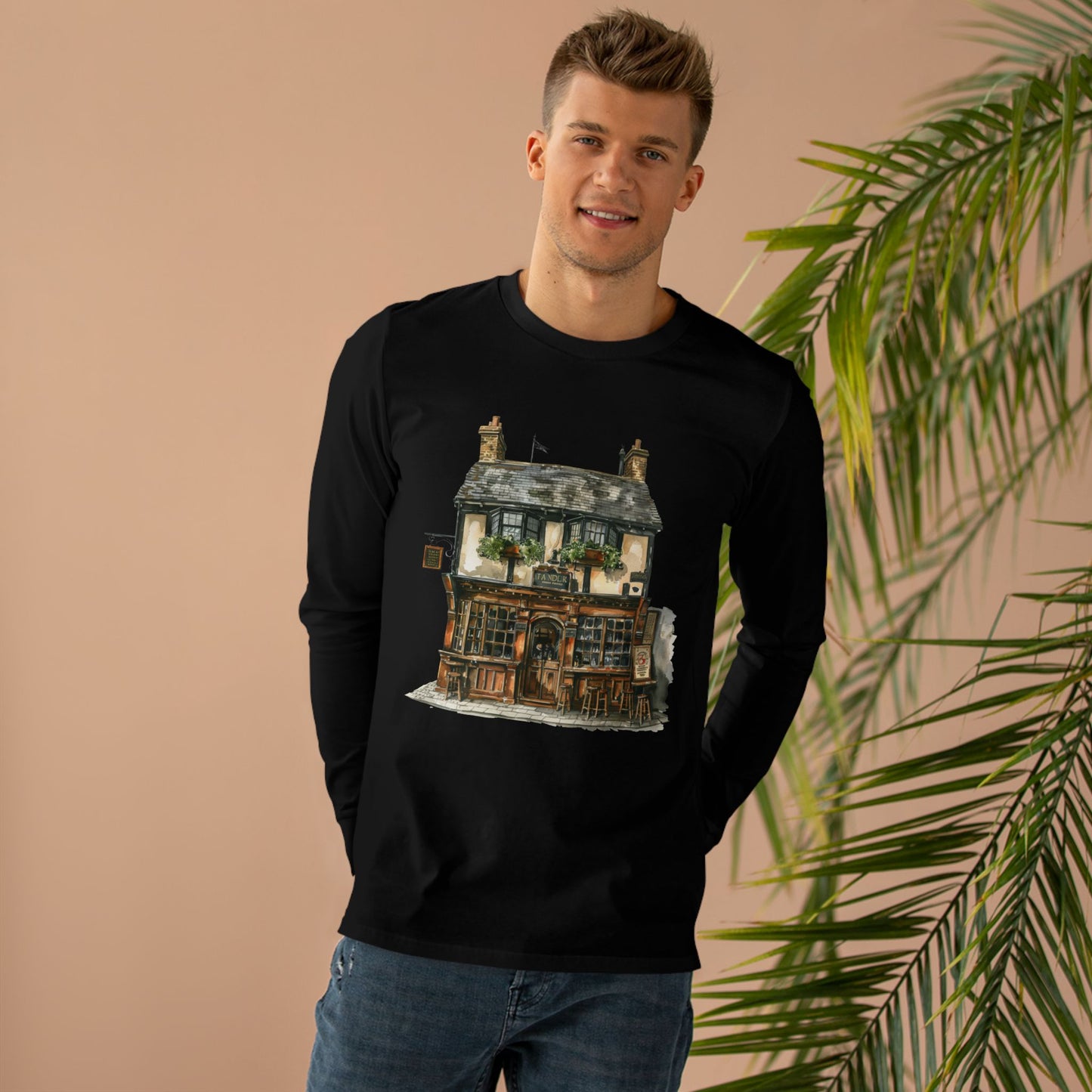 Men’s Base Longsleeve Tee - Charming British House - Classic Design and Warmth