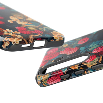 Floral Phone Case with Berry Design, Durable Phone Cover, Floral Print, Gift for Plant Lovers, Nature-Inspired Accessory