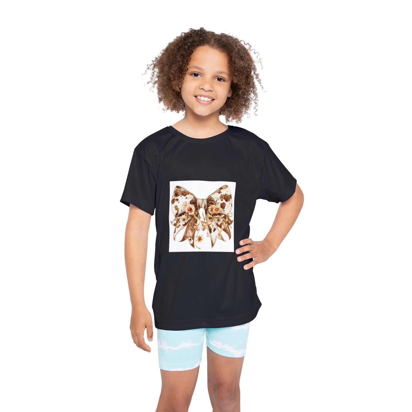Kids Sports Jersey  - Western Cow Print Bow with Floral Accents Clipart - Activewear for Playful Kids