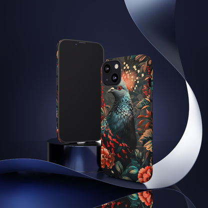 Floral Peacock Phone Case, Tough Cases, Artistic Phone Cover, Unique Gift, Nature Lover Accessory, Protective Case