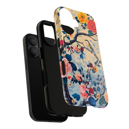 Floral Phone Case, Tough Cases with Bird and Flower Design, Trendy Accessory, Gift for Nature Lovers, Stylish Protection