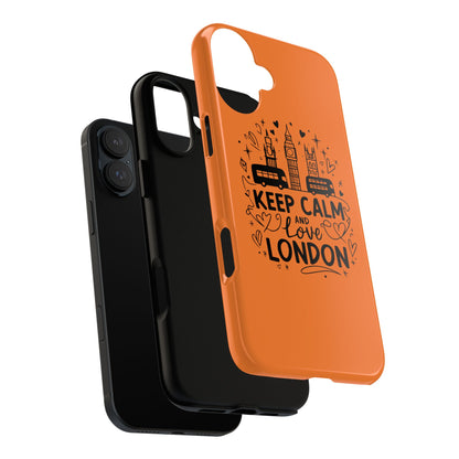 London-Themed Phone Case: Keep Calm and Love London, UK Souvenir, Travel Gift, City Lover, Smartphone Accessories, Orange Design