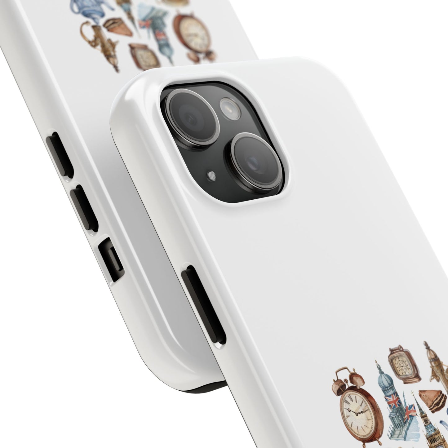 London-Themed Tough Phone Case | Vintage Clock & Tea Design