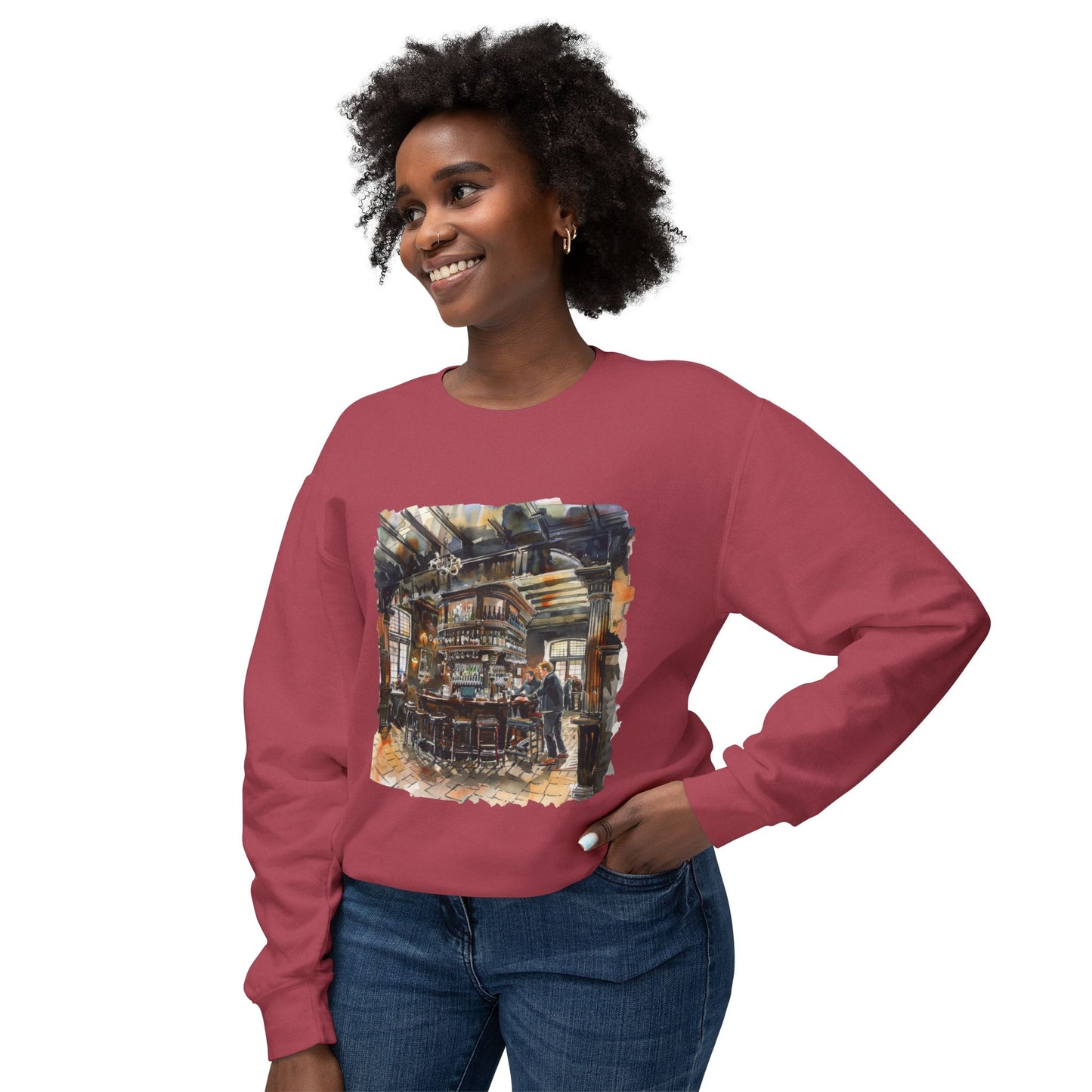 Unisex Lightweight Crewneck Sweatshirt - Cozy Nights in a British Pub