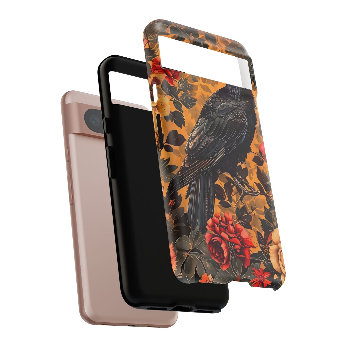 Raven Floral Phone Case - Tough Cases, Blackbird Decor, Gift for Nature Lovers, Bird Themed Accessories, Unique Phone Cover