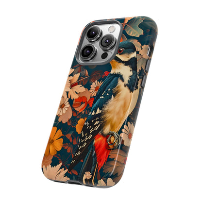 Artistic Bird Phone Case, Unique Tough Cases for Nature Lovers, Floral Design, Cute Gift, Customized Phone Accessories