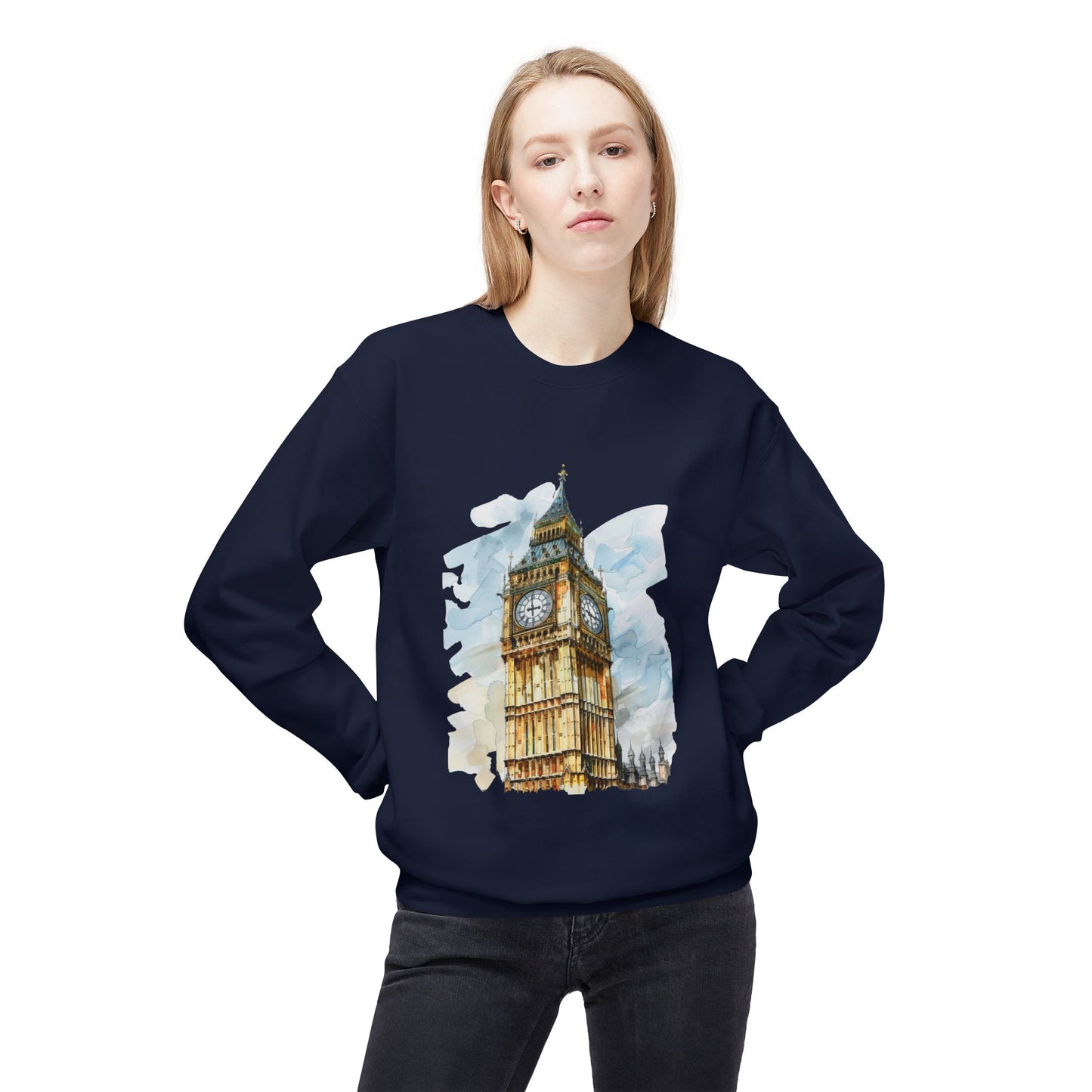 Unisex Midweight Softstyle Fleece Crewneck Sweatshirt - Towering Time - Big Ben and British Heritage
