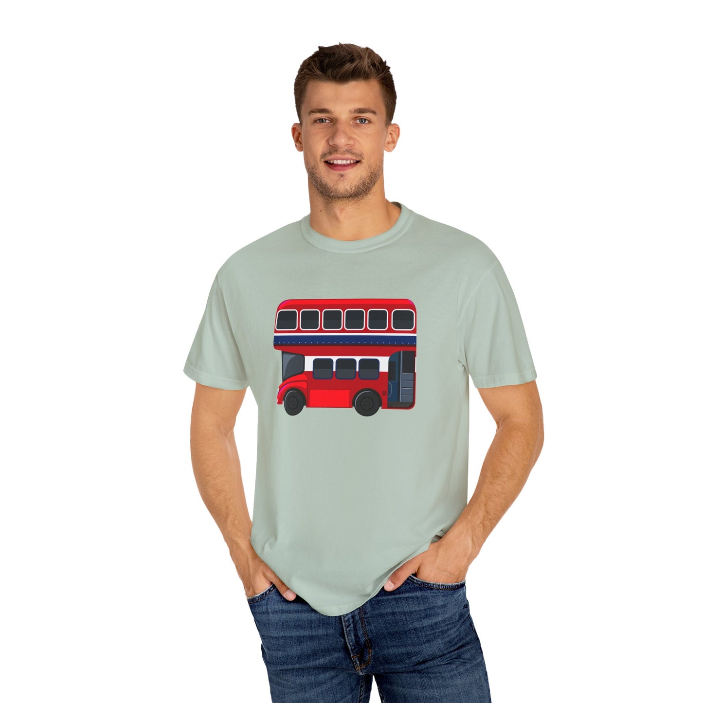 London Transport - Iconic Red Double-Decker Breathable Unisex Garment-Dyed T-shirt