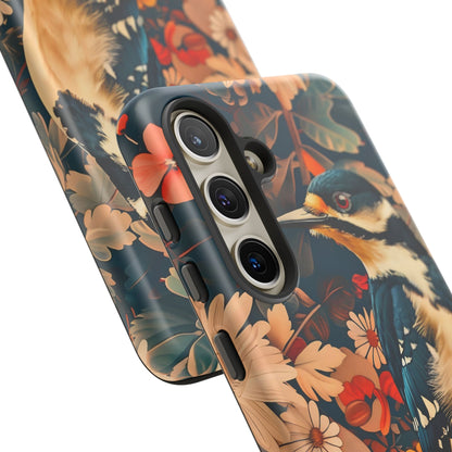 Artistic Bird Phone Case, Unique Tough Cases for Nature Lovers, Floral Design, Cute Gift, Customized Phone Accessories
