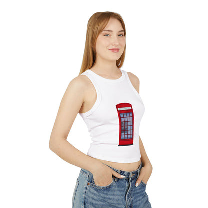 Women's Micro Rib Racer Tank Top - Iconic British Red Telephone Booth Design