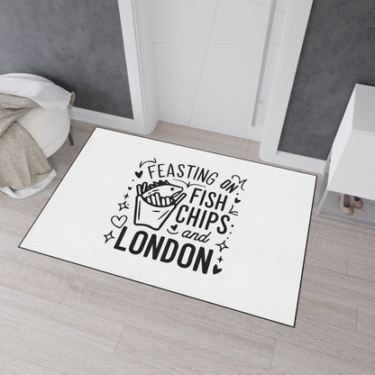 Feasting on Fish and Chips Floor Mat | Kitchen Decor | Home Welcome Mat | Fun Doormat | Gift for Fish Lovers | London-Themed Decor