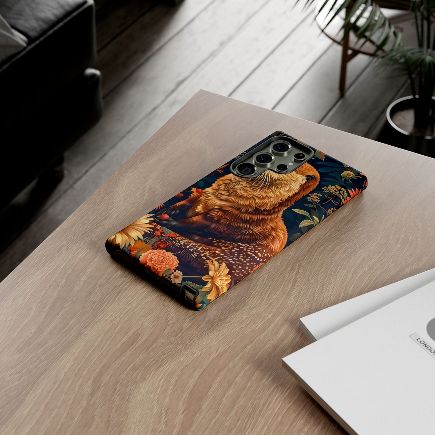 Otter Phone Case, Floral Otter Design, Tough Phone Cover, Nature Lover Gift, Cute Animal Accessories