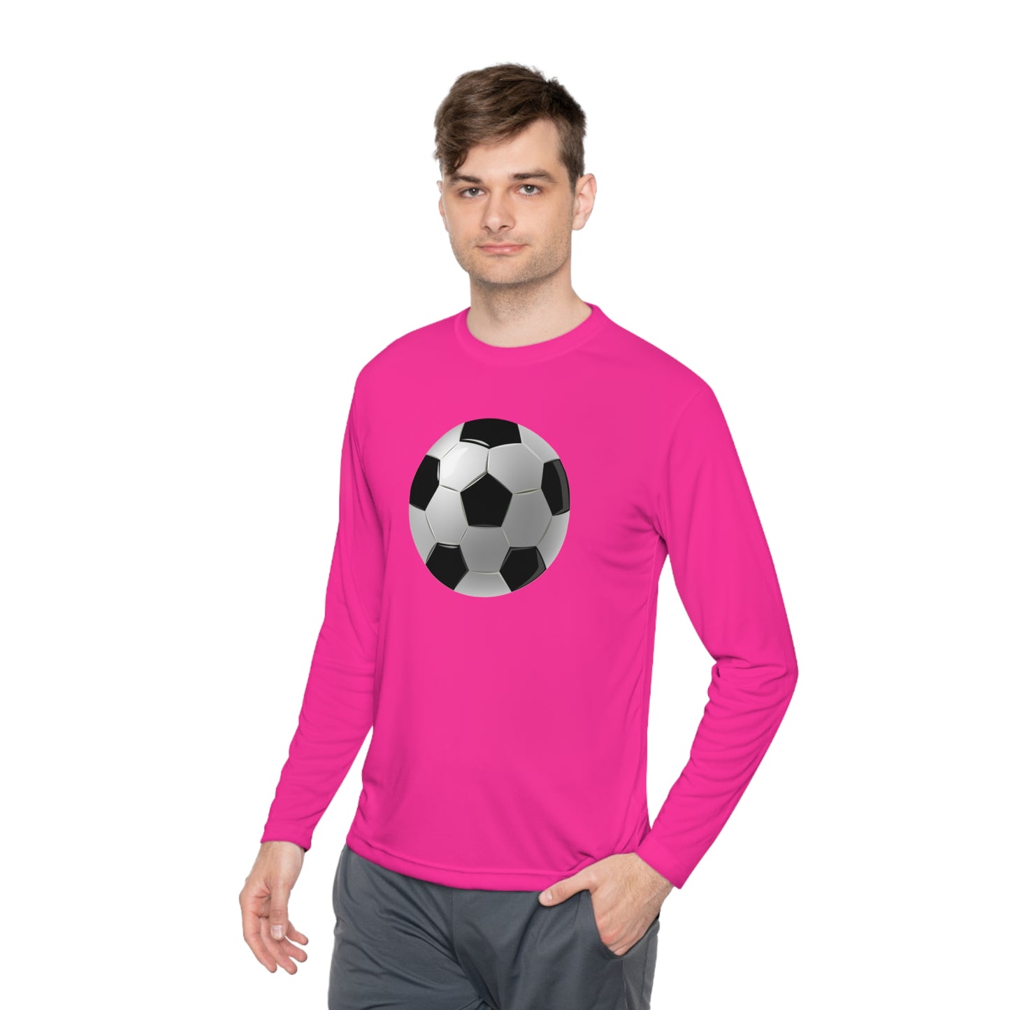 Unisex Lightweight Long Sleeve Tee - Dynamic Football Design - Sports Passion and Energy