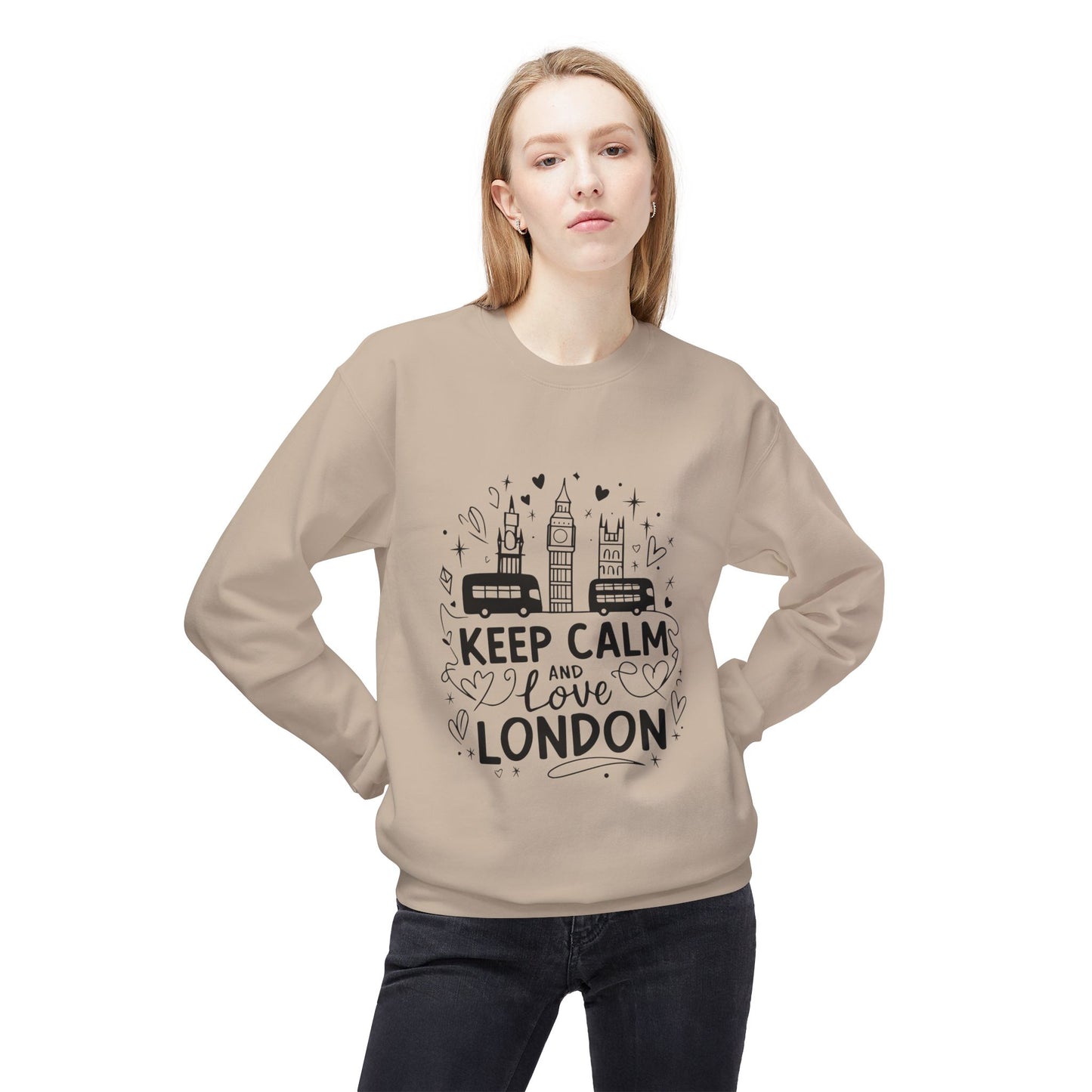 Unisex Midweight Softstyle Fleece Crewneck Sweatshirt - Keep Calm and love London