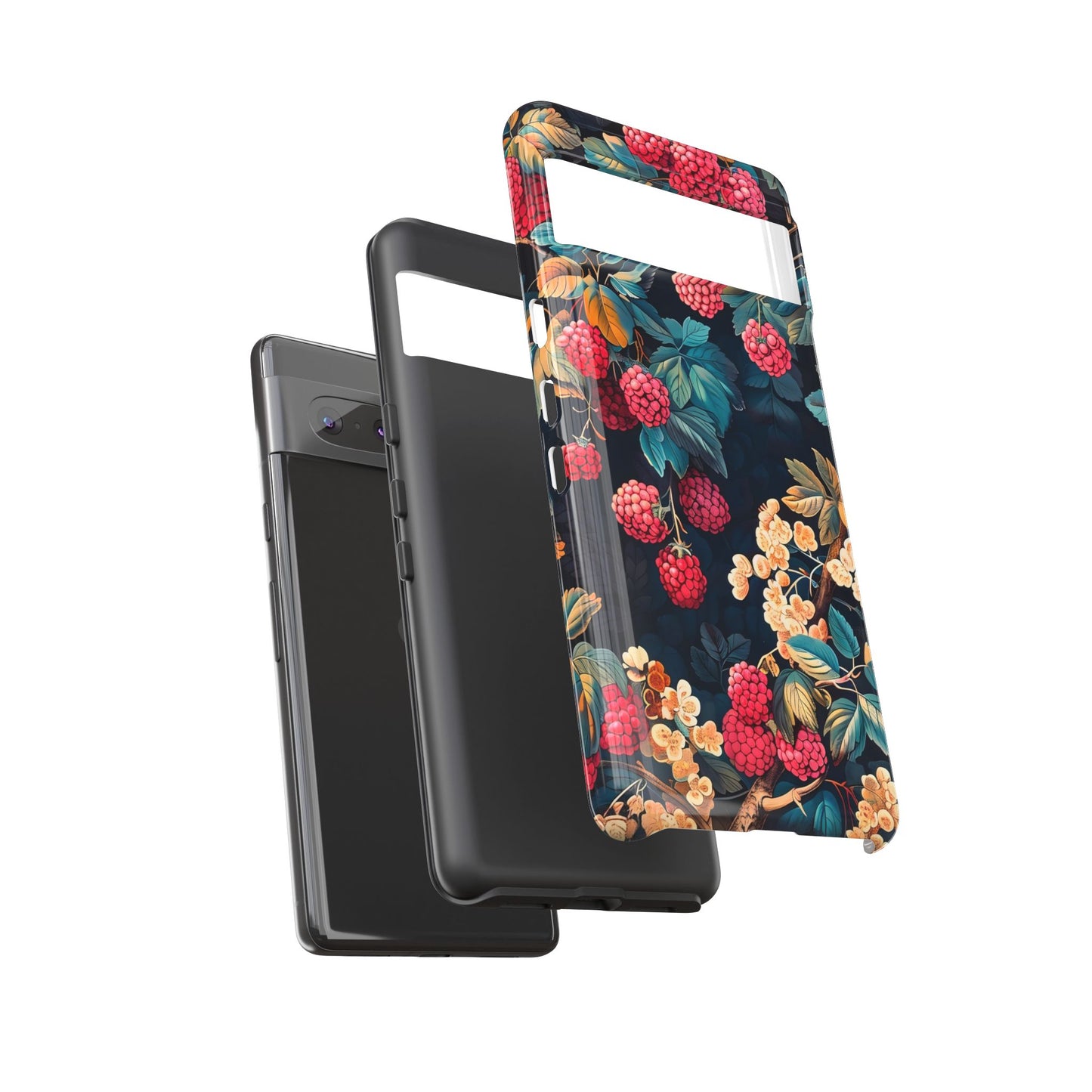 Floral Phone Case with Berry Design, Durable Phone Cover, Floral Print, Gift for Plant Lovers, Nature-Inspired Accessory
