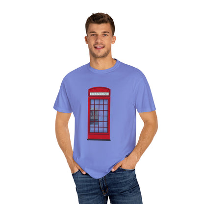 Iconic British Public Telephone - Classic Red Phone Box Soft-touch Unisex Garment-Dyed T-shirt