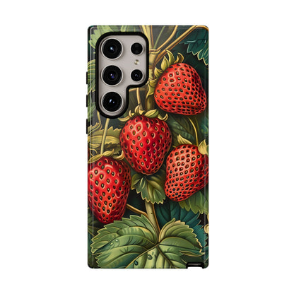 Strawberry Phone Case, Tough Berry Case, Floral Phone Cover, Cute Smartphone Shell, Nature-Inspired Gift