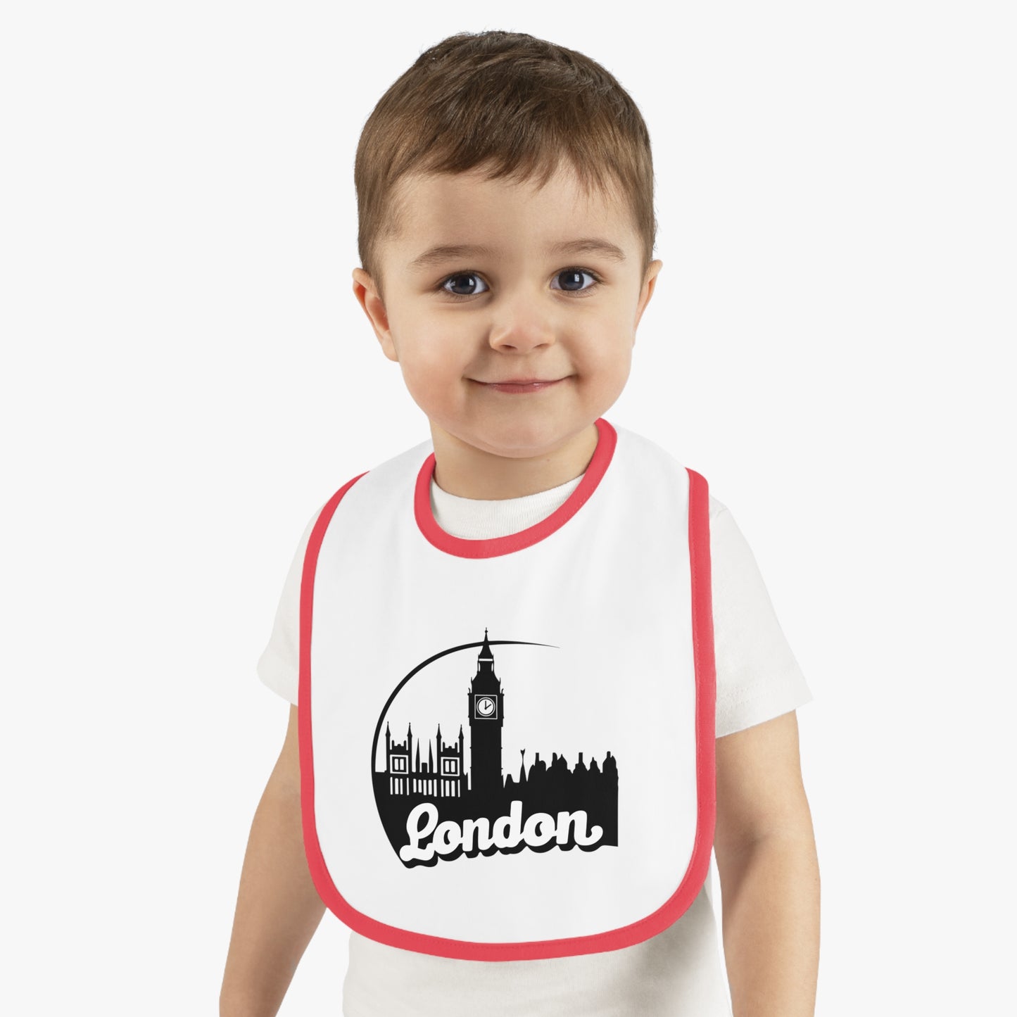 London Baby Bib | Cute Contrast Trim Jersey Bib for Newborns, Perfect Baby Shower Gift, Toddler Feeding, Nursery Decor, Travel Keepsake