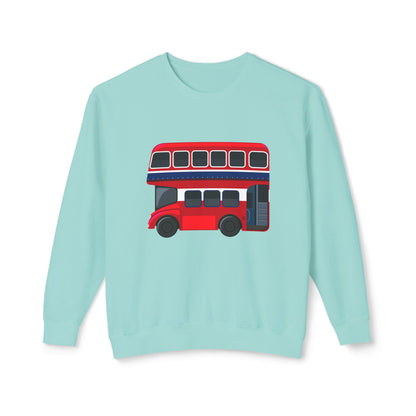Unisex Lightweight Crewneck Sweatshirt - London Transport English Bus - Iconic Red Double-Decker Bus