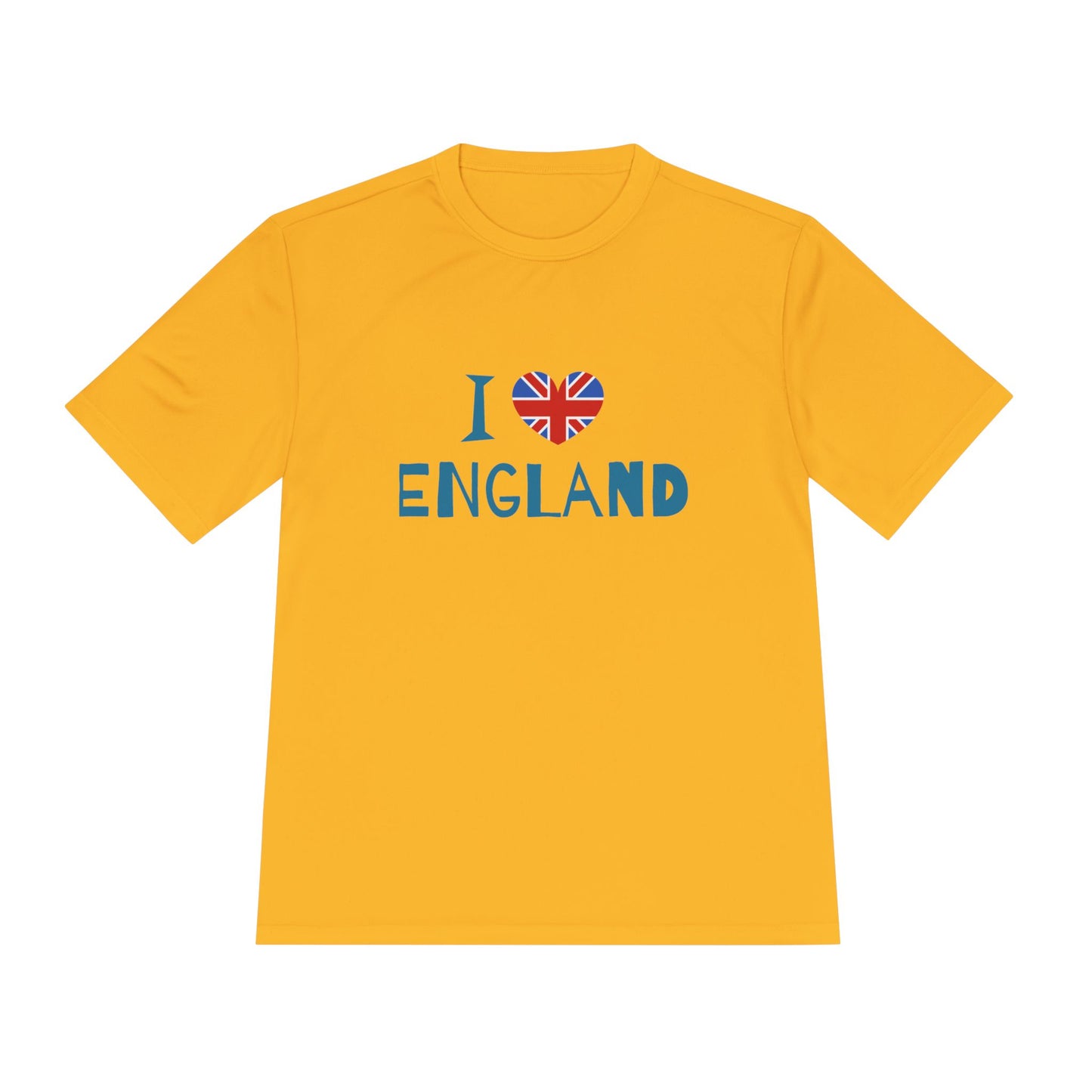 Unisex Moisture Wicking Tee - I Love England - Union Jack Heart Design