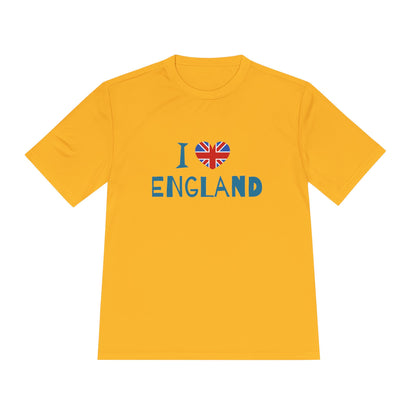 Unisex Moisture Wicking Tee - I Love England - Union Jack Heart Design