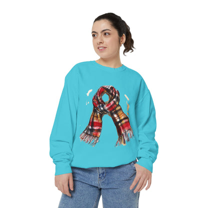 Unisex Garment-Dyed Sweatshirt - Classic British Plaid Scarf Design