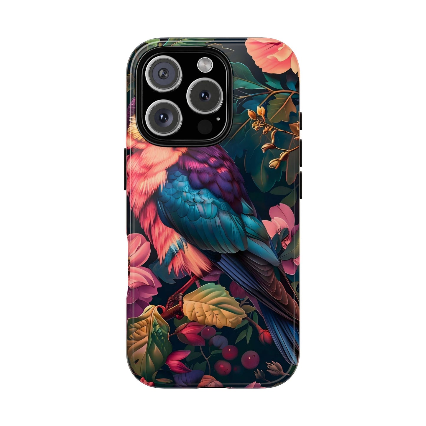 Vibrant Phone Case, Tropical Bird Design, Tough Phone Cover, Floral Tech Accessory, Gift for Nature Lovers