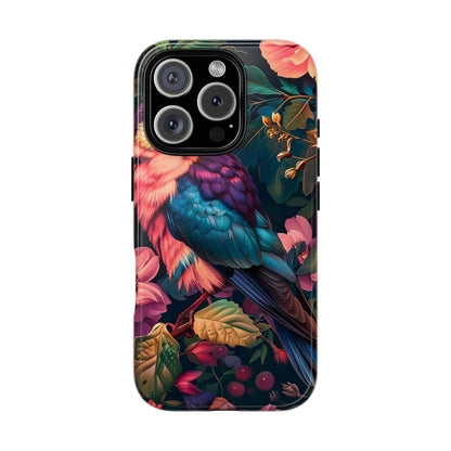Vibrant Phone Case, Tropical Bird Design, Tough Phone Cover, Floral Tech Accessory, Gift for Nature Lovers