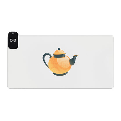 Gold Teapot - LED Gaming Mouse Pad with Wireless Charging – Perfect for Gamers, Desk Accessories, & Tech Lovers