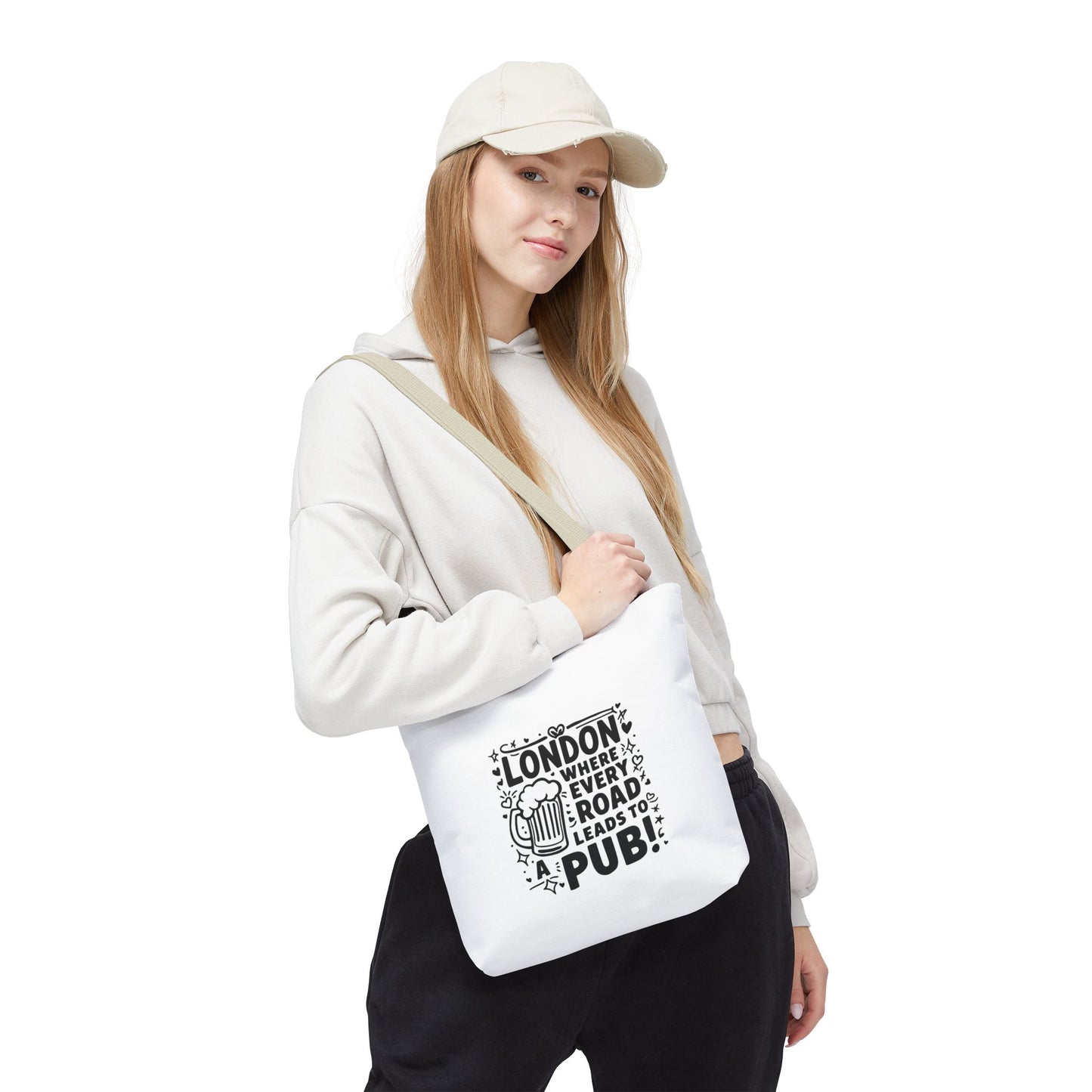 London Pub Tote Bag, Fun Travel Accessory, Gift for Beer Lovers, White Canvas Shopper, Festival, Day Out Bag