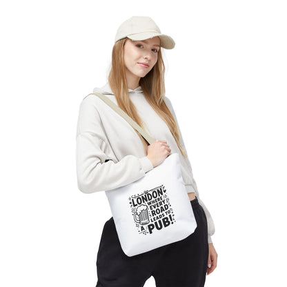 London Pub Tote Bag, Fun Travel Accessory, Gift for Beer Lovers, White Canvas Shopper, Festival, Day Out Bag