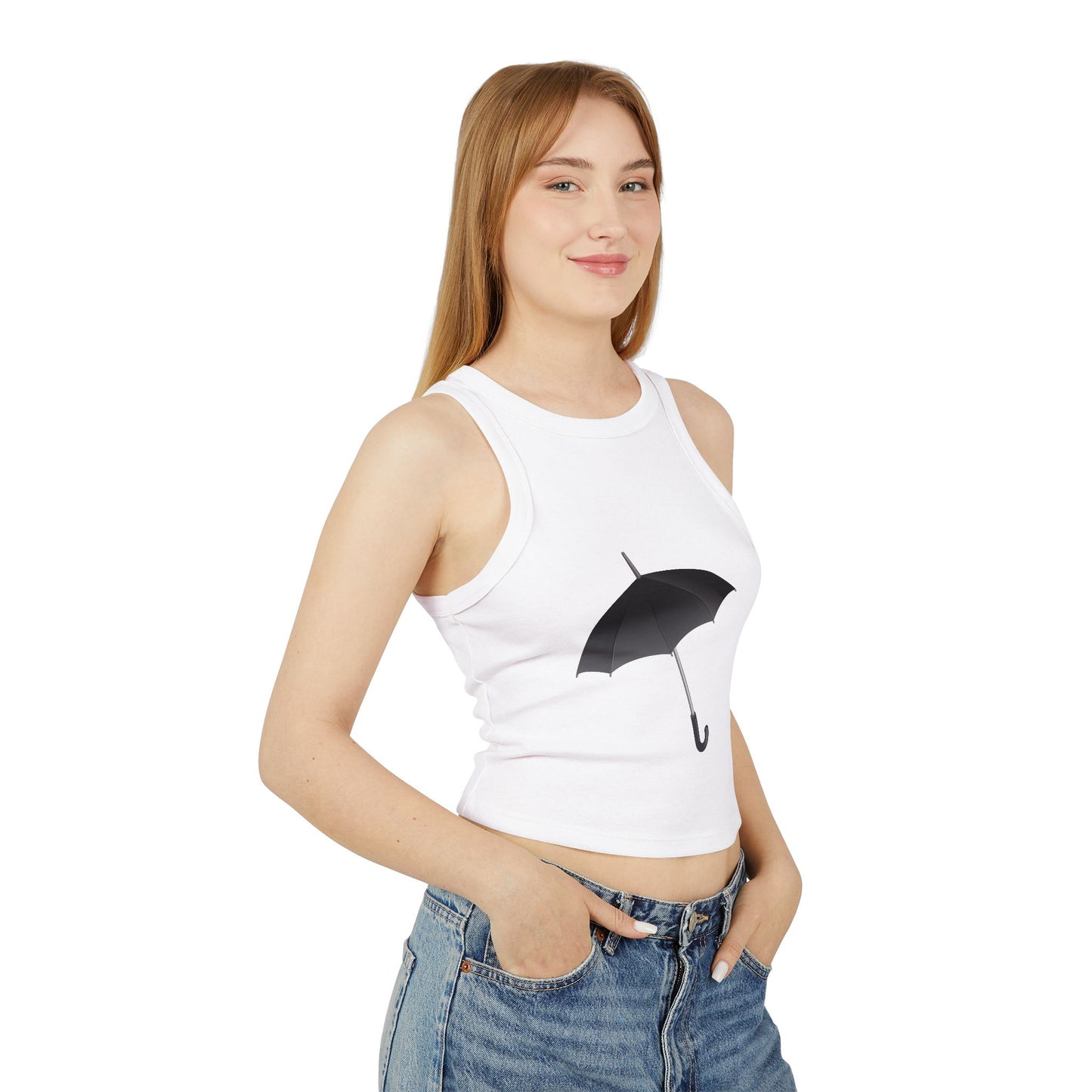 Women's Micro Rib Racer Tank Top - Regal Royal Umbrella - Elegant and Majestic Design