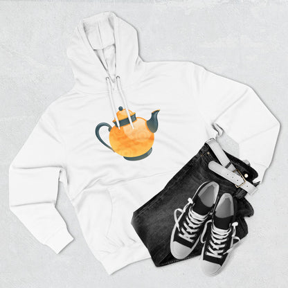 Three-Panel Fleece Hoodie - Classic British Tea Kettle - Timeless Elegance in Tea Time