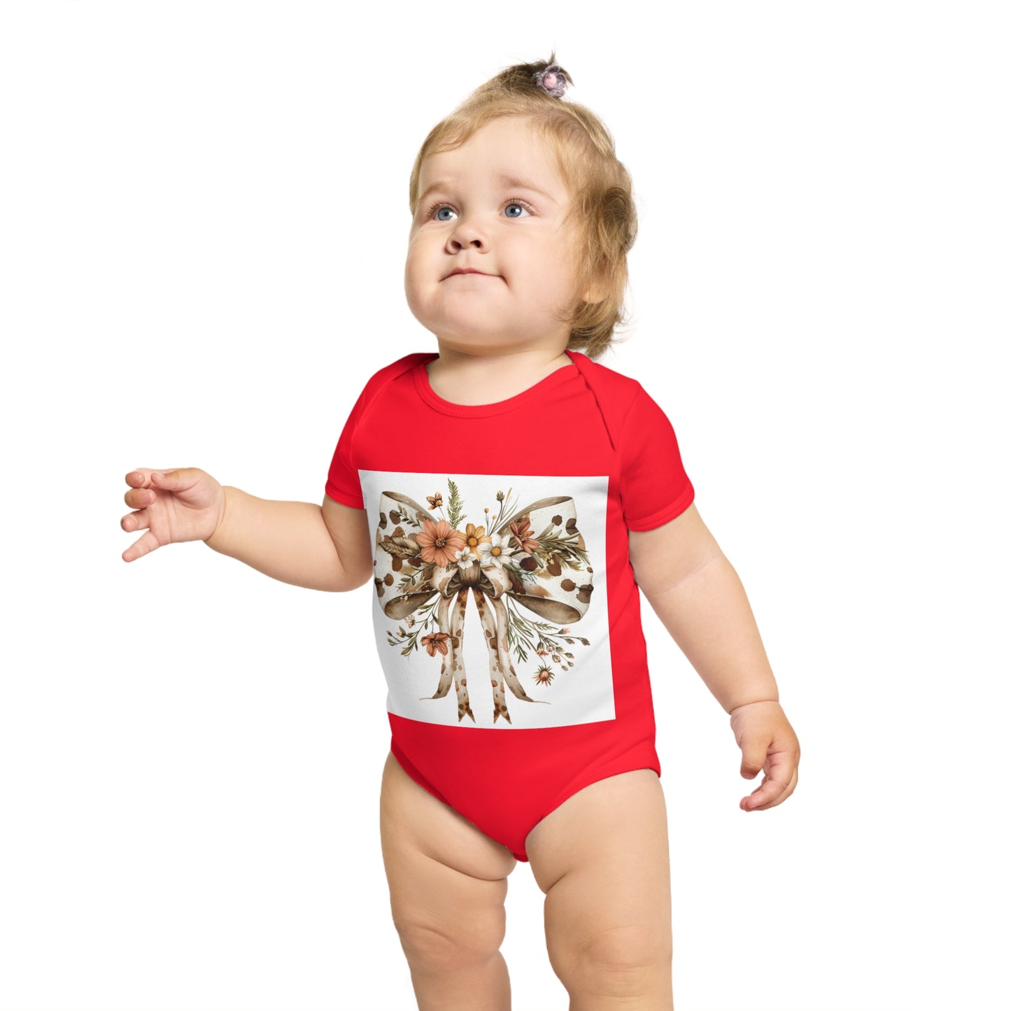 Floral Bow Short Sleeve Baby Bodysuit - Cute Infant Outfit for Special Occasions