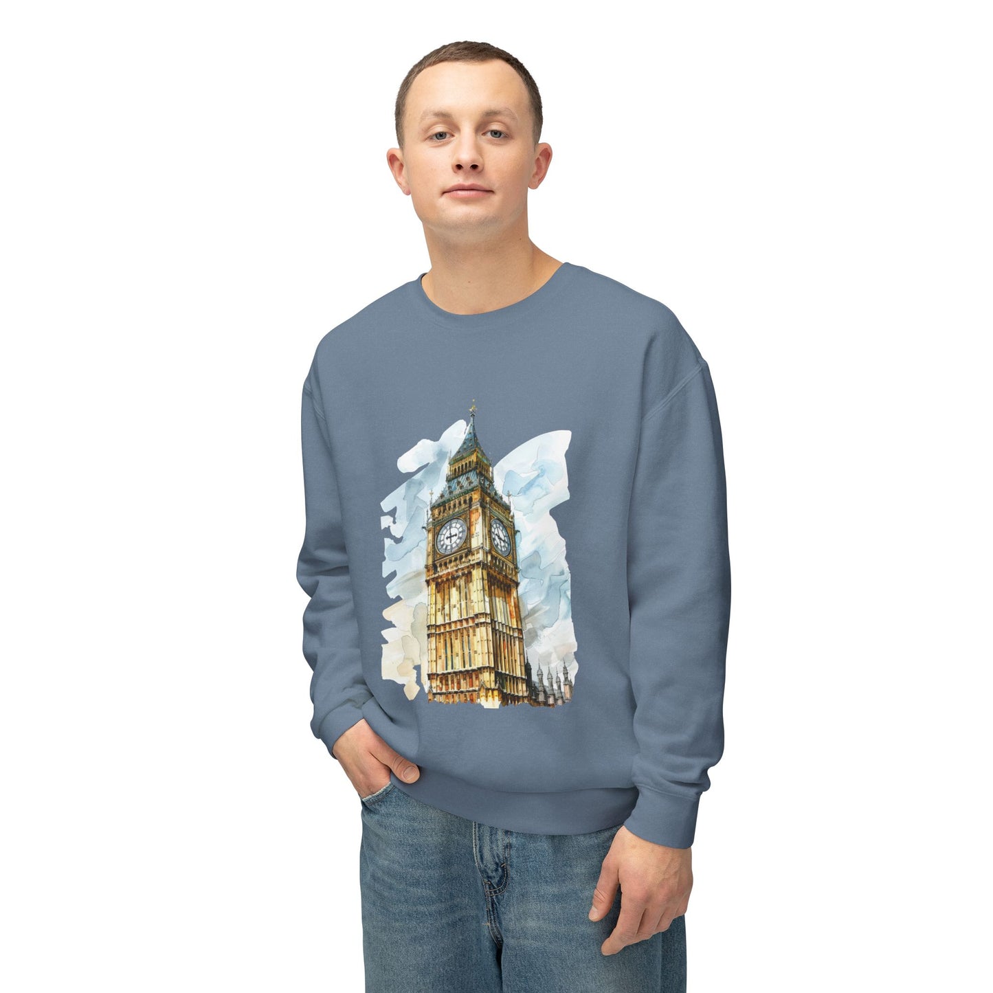 Unisex Lightweight Crewneck Sweatshirt - Iconic Big Ben Clock Tower Design