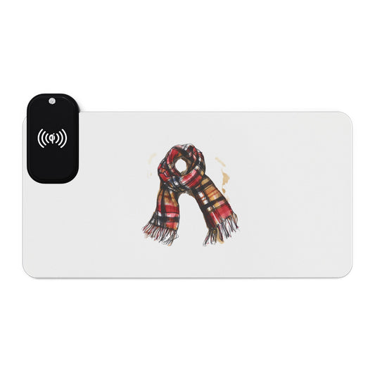 British Plaid Scarf - LED Gaming Mouse Pad with Wireless Charging, RGB Light Up Desk Mat, Perfect for Gamers, Desk Accessories, Gift for Tech Lovers