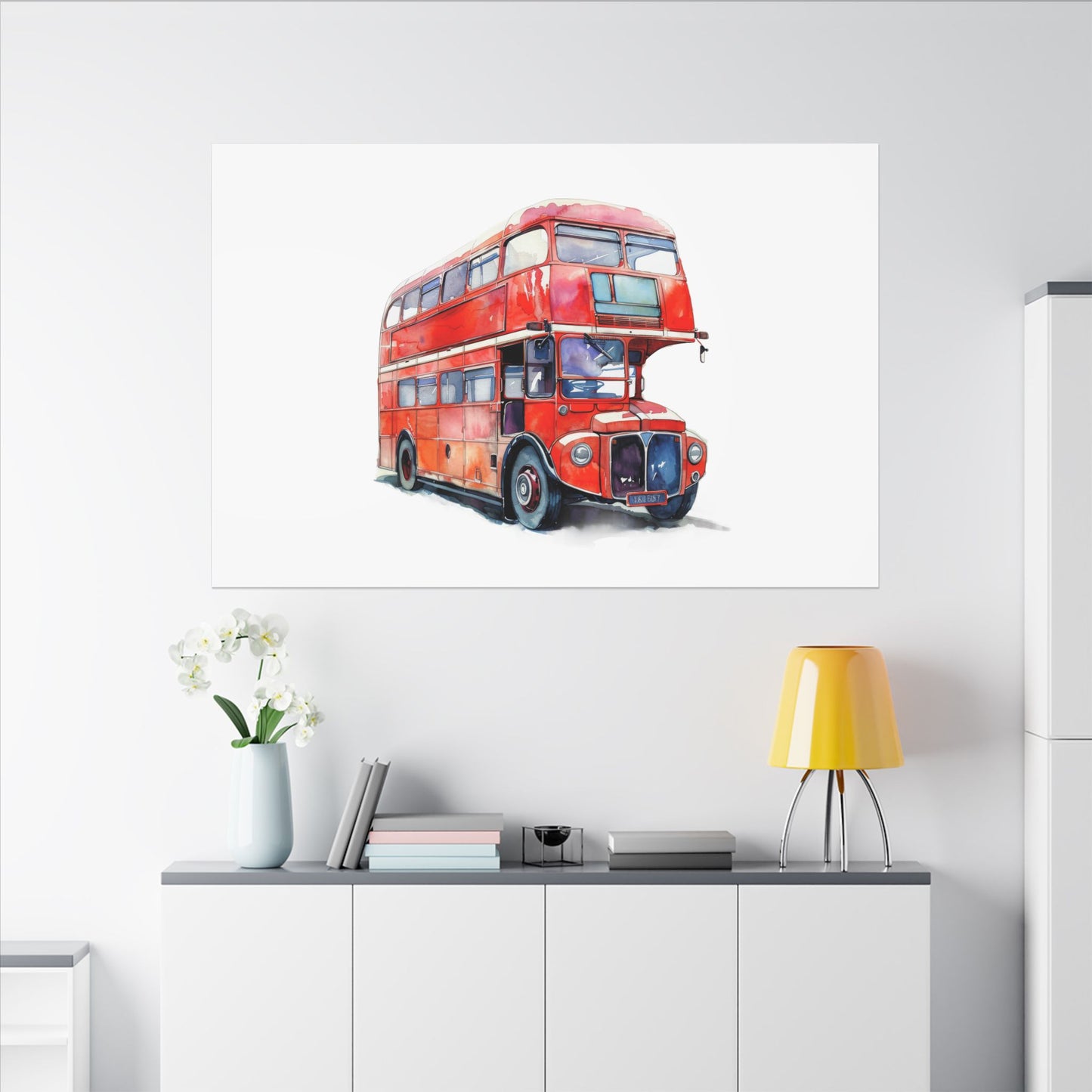 London Red Double-Decker Bus Art Canvas Print, Wall Decor for Travel Lovers, Home Office Gift, Unique Artwork for All Occasions