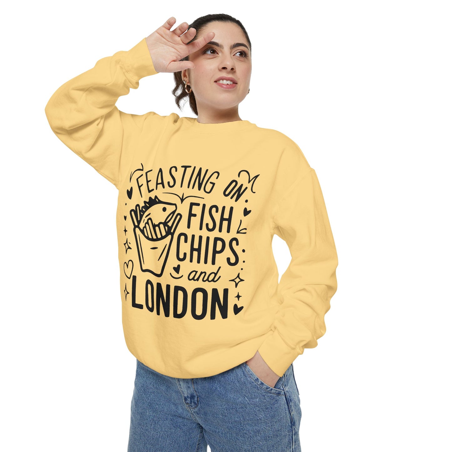 Unisex Garment-Dyed Sweatshirt - Fish Chips and London