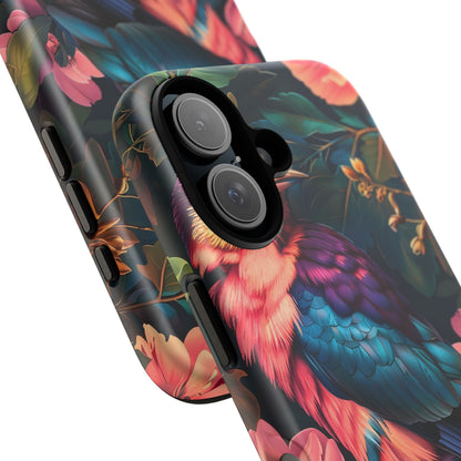 Vibrant Phone Case, Tropical Bird Design, Tough Phone Cover, Floral Tech Accessory, Gift for Nature Lovers