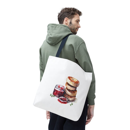 Delightful Donut Tote Bag, Fun Tote, Foodie Gift, Jam & Bagels Design, Shopping Bag, Bakery Lover Gift