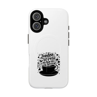 Chic Phone Case with London Tea Design, Tough Magnetic Case for iPhone, Gift for Tea Lovers, Stylish Mobile Accessory, Unique Phone Cover