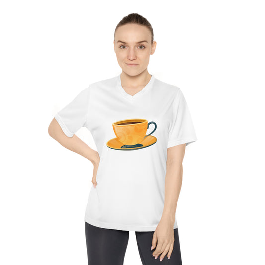 Women's Performance V-Neck T-Shirt - Perfect for Active Days - Coffee Lover - Elegant British Tea Cup - Classic Tea Time Style