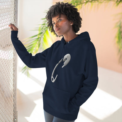 Three-Panel Fleece Hoodie - Minimalist Safety Pin Design